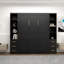 Lit escamotable noir pleine grandeur avec tablettes de rangement et lit mural multifonctionnel pliable pour les petits espaces