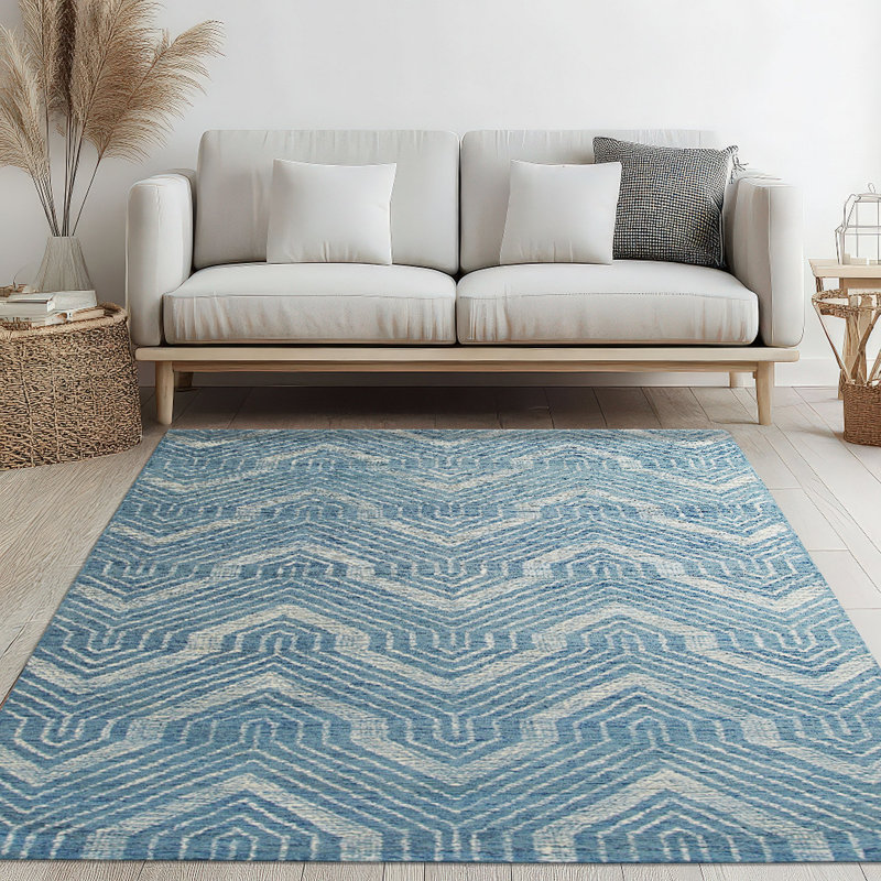 Tapis contemporain en laine touffeté à la main bleu Lila Dahlia