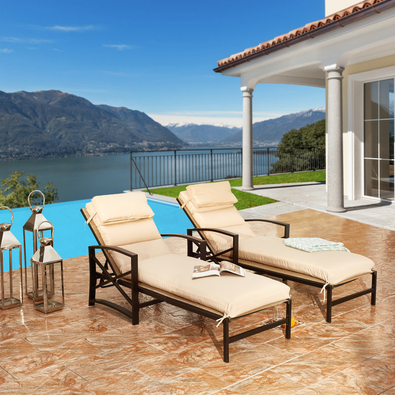 Paxson Outdoor Metal Chaise Lounge (2-Pack) Cushion Included, Khaki
