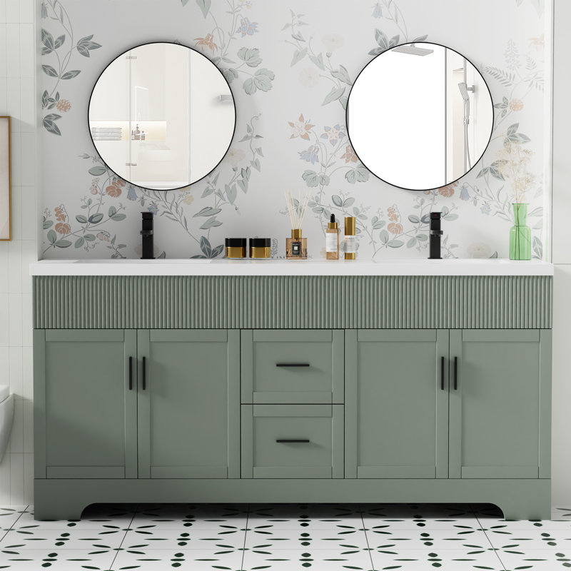Ensemble de meuble-lavabo sur pied 72 po avec plateau en résine Breonica, peint à la main, assemblage requis, Vert