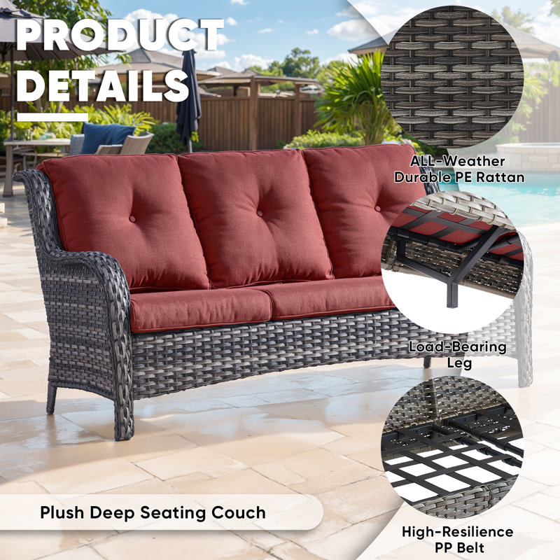 Alexiona 5 - Person Patio Conversation Set with Cushions, Gray, Red