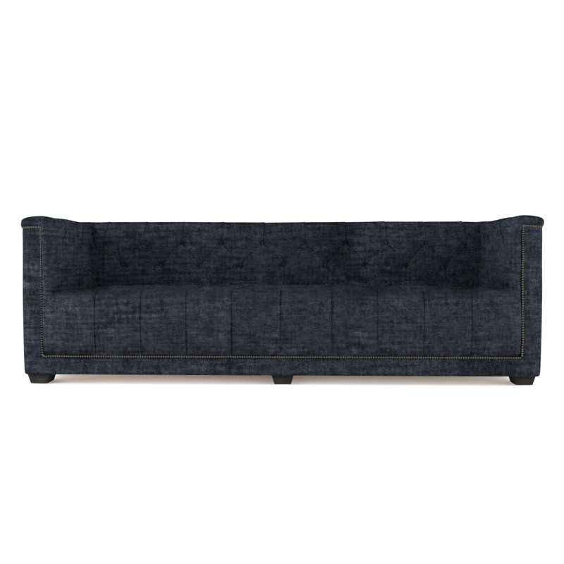 Velvet Sofa, Alabaster Genuine Leather, 96"