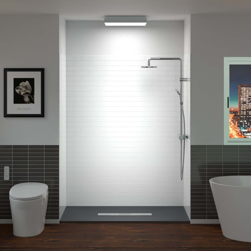 60'' W 75'' H Framed Rectangle Shower Stall, Black/Brushed Nickel Trim, Center