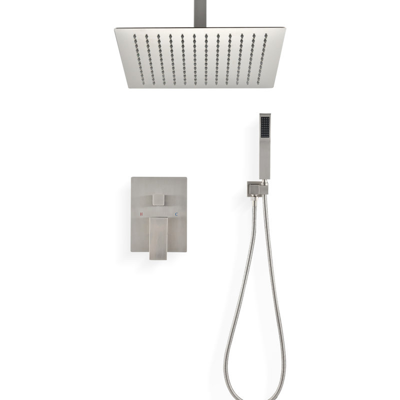 Brushed Nickel Ceiling Mounted Shower Featuring 10" Head & Handheld - Natural Rainfall Feeling, Self-cleaning Nozzle, Conforms To American Standard Pipe Installation, Wall In With Simulates Rainfall,