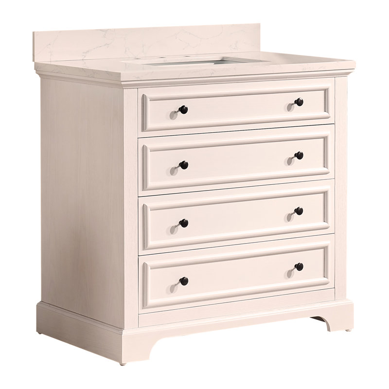 Meuble-lavabo simple autoportant de 36 po avec plateau en marbre entièrement assemblé