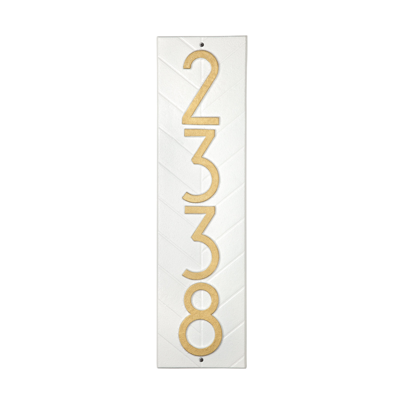 Mid-century Modern Herringbone Vertical Wall Plaque, White/Gold, Yes