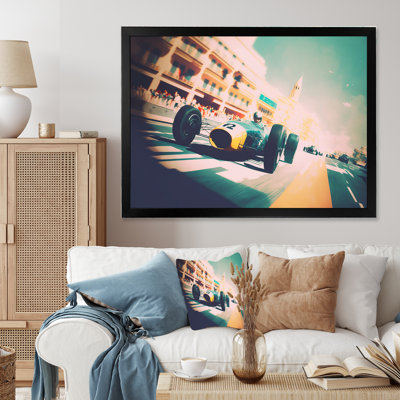 «Retro Race Car In Tropical Street Race III», reproduction sur toile