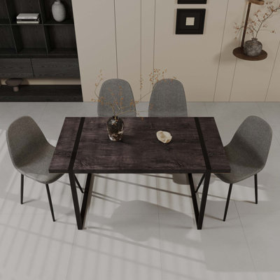 59" Wooden Dining Table And Modern Dining Chair Set Of 4 Pieces, Medieval Wooden Kitchen Dining Table Set, Rectangular Metal Base, Dining Table And Su