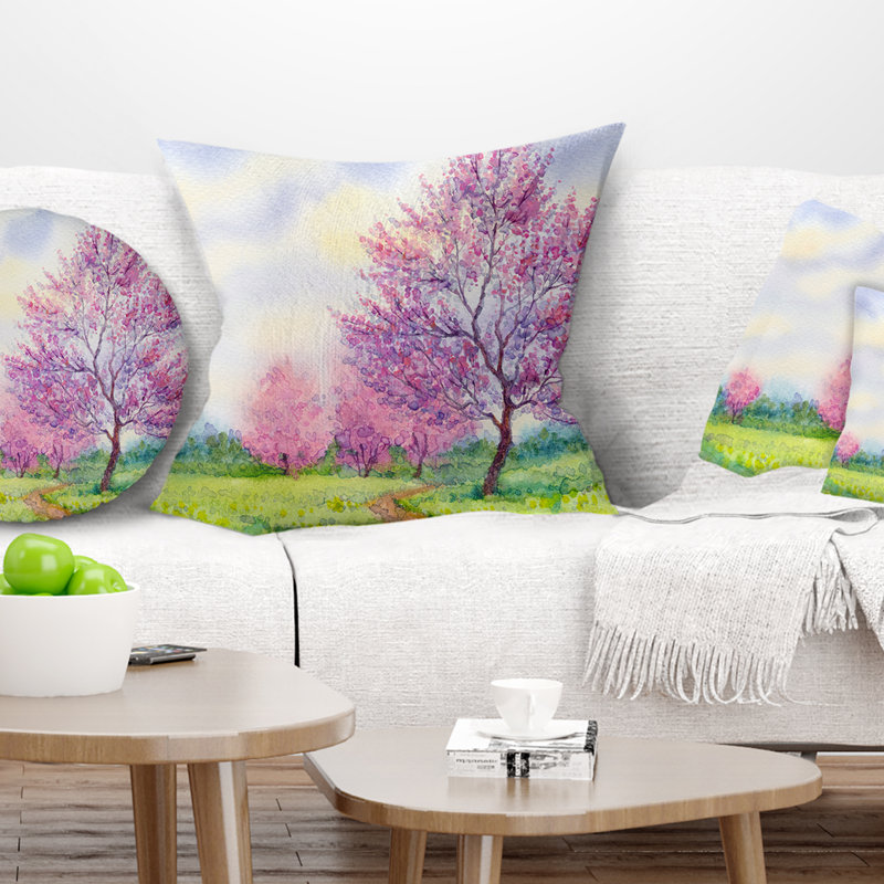 Purple Spring Landscape - Landscape Printed Pillow, 18" x 18", Throw Pillow