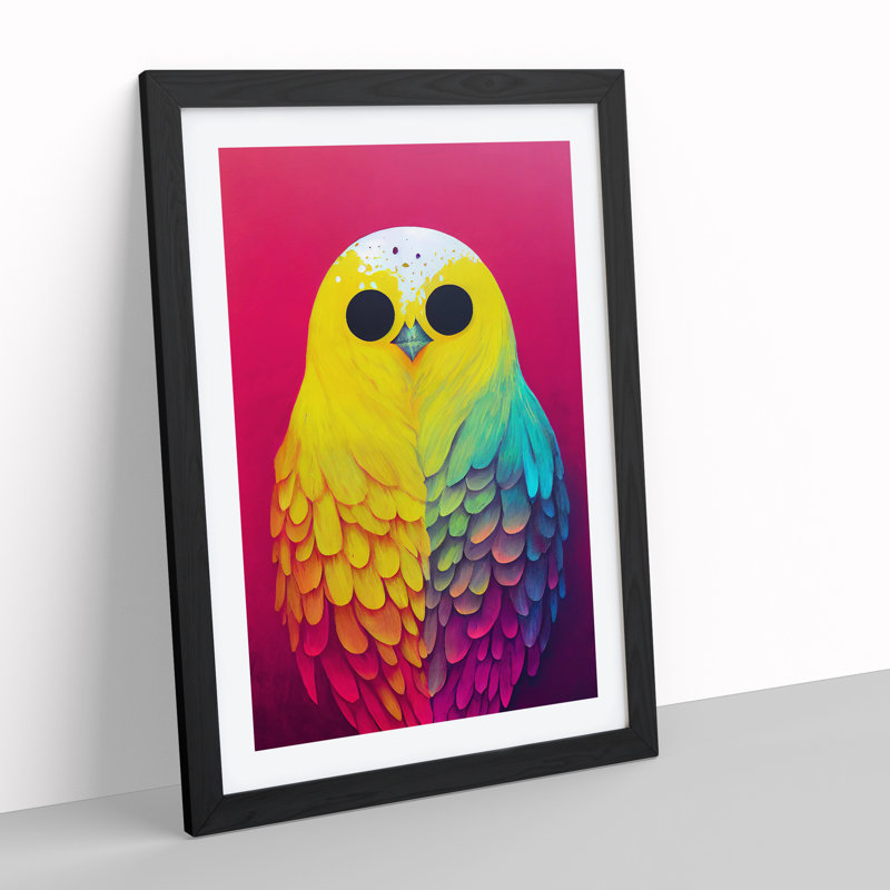 Colourful Bird No.1 - Print, Black Framed, 66cm H x 48cm W x 2cm D, White