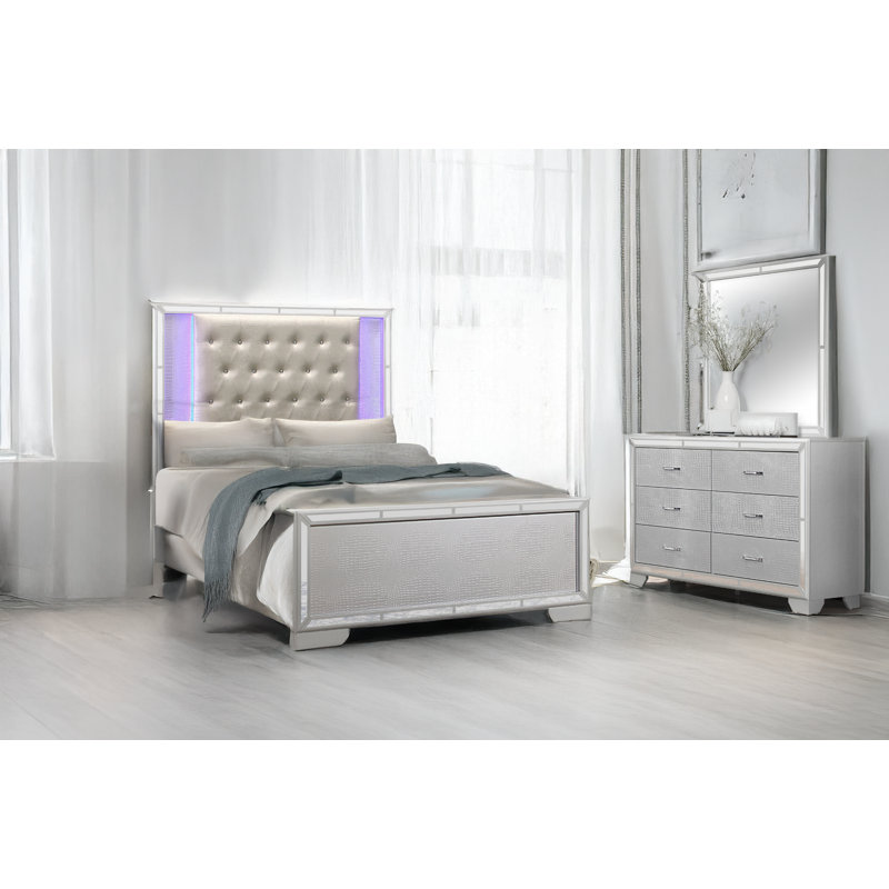 Ensemble de chambre à coucher en tissu d'ameublement à panneaux Ariana, Argent, Grand
