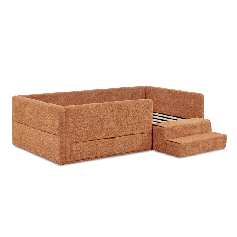 Lit pour enfant multifonctionnel avec rangement Safe, tissu Boucle, style moderne