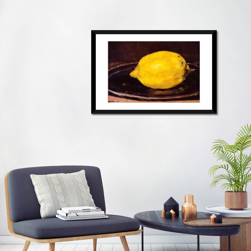 Reproduction d'art sur toile tendue, "The Lemon" par Edward Manet, H 24 po x l 32 po x P 1 po, Papier avec cadre noir, Blanc