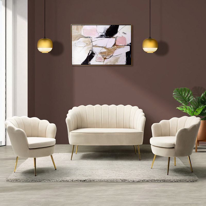 Hendrix Velvet Channel Tufted Living Room Set, Tan Velvet