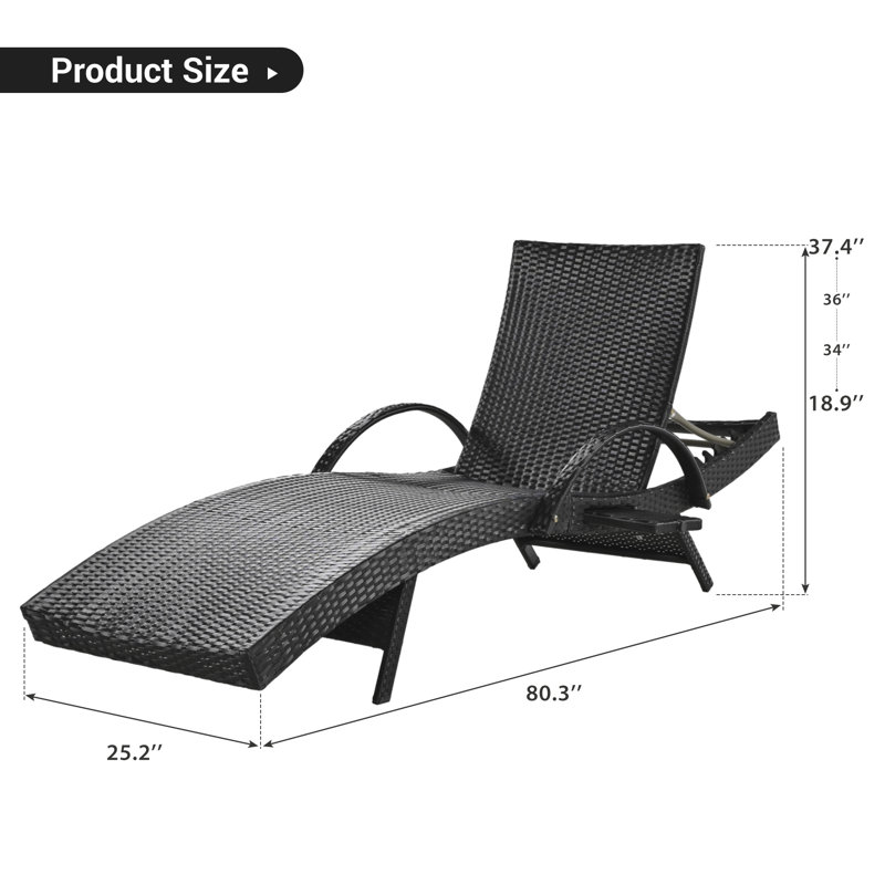 Ensemble de chaises longues inclinables 80,32 po Kadajah, Noir, noir, noir, noir