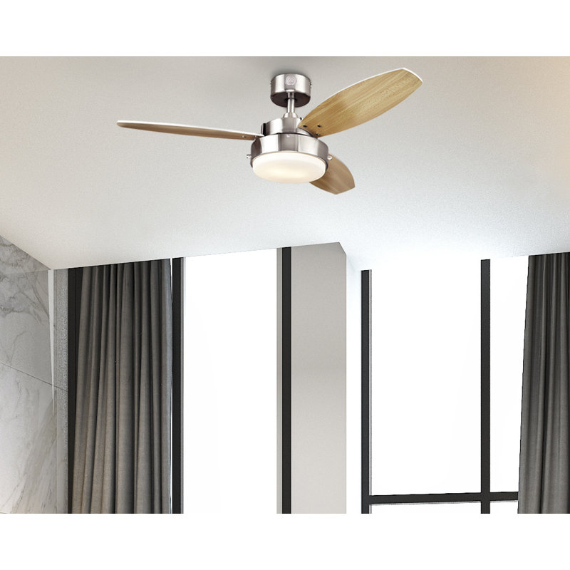 Alloy 42'' Ceiling Fan with Light Kit, Brushed Nickel Finish with Beech Blades