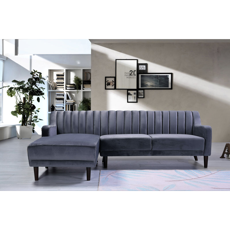 Canapé et chaise longue en velours de 89,5 po Chehalis, Gris, Orienté à gauche (vu de face)