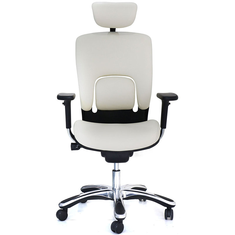 Genuine Leather Task Chair with Headrest, White