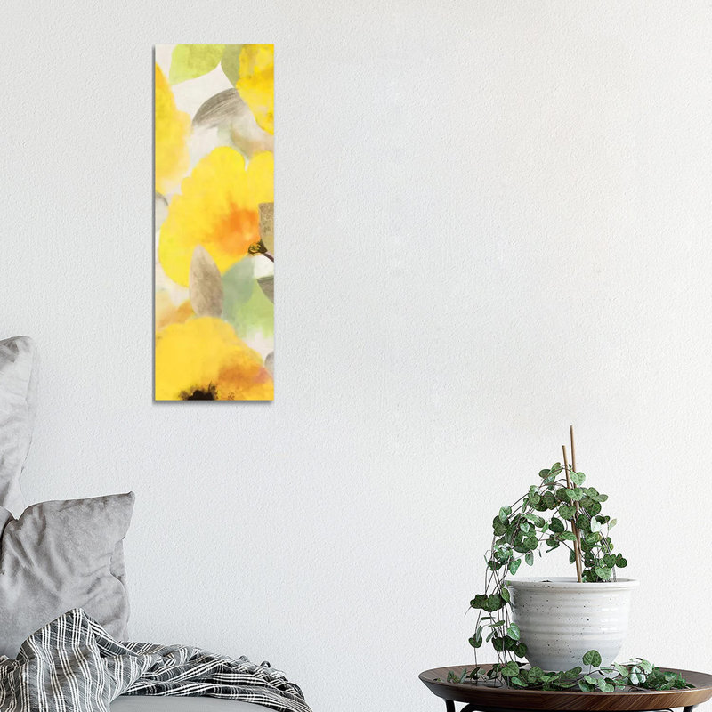 Happy Florals II 1 Piece Wrapped Canvas Panoramic Wall Art, 30.48 cm H x 91.44 cm W x 3.175 cm D
