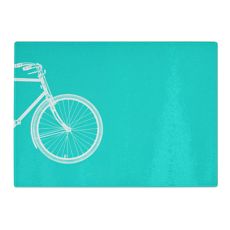 Bicycle Abstract No.2 Teal Chopping Board, 0.4cm H x 28.5cm W x 39cm L
