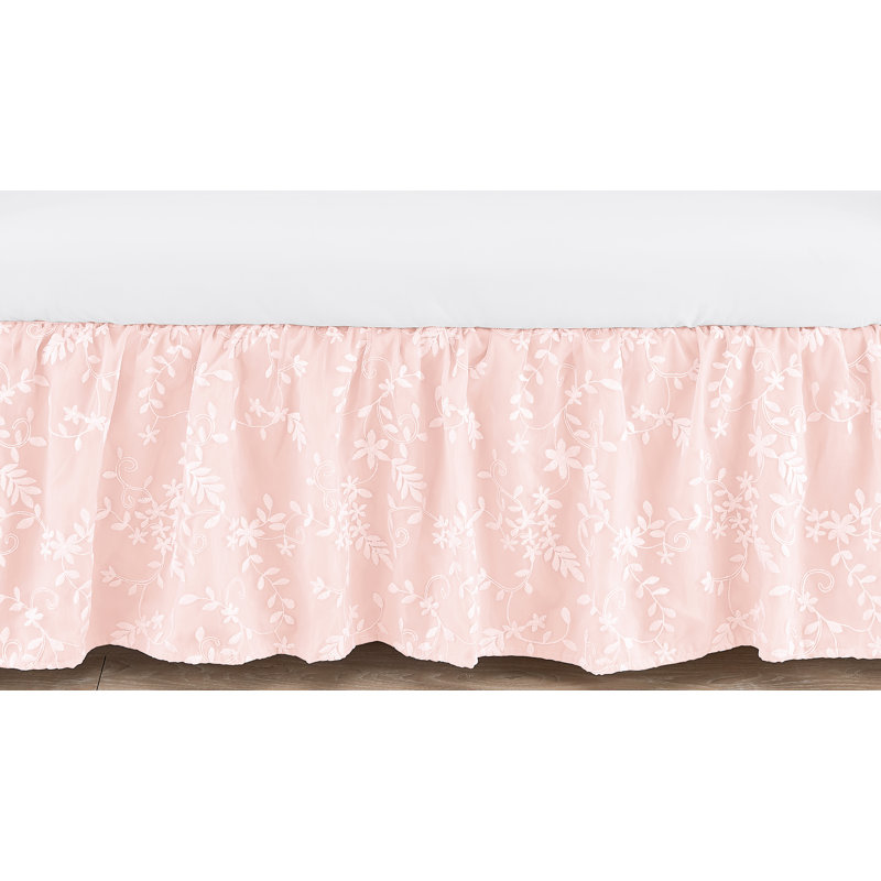 Volant de dentelle pour lit de bébé avec broderie en dentelle, Rose