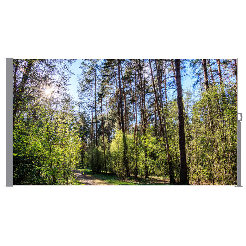 Auvent latéral gris rétractable, mesurant 71 po de hauteur et 138 po de largeur, filet semi-transparent avec impression, eau, facile à installer sur diverses surfaces, manuel 71 po x 138 po, créer un espace extérieur privé