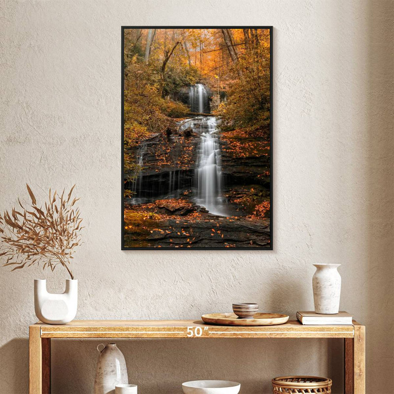 Automne chute d'eau Minnehaha, 25 po x 37 po, Cadre flottant noir