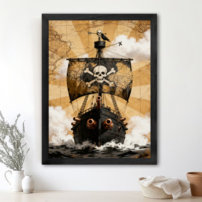 Art encadré noir, le bateau pirate qui a attaqué, art rétro