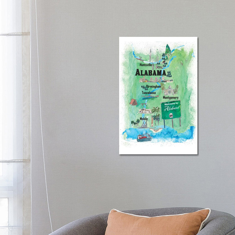 USA, Alabama Illustrated Travel Poster by Markus & Martina Bleichner - Wrapped Canvas Gallery-Wrapped Canvas Giclée