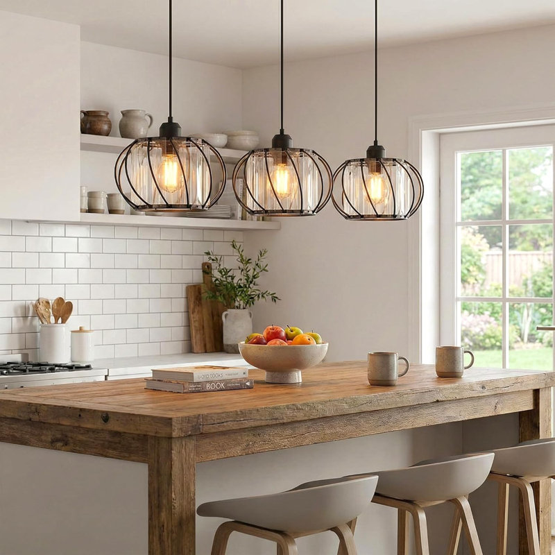 3 - Light Kitchen Island Pendant, Black