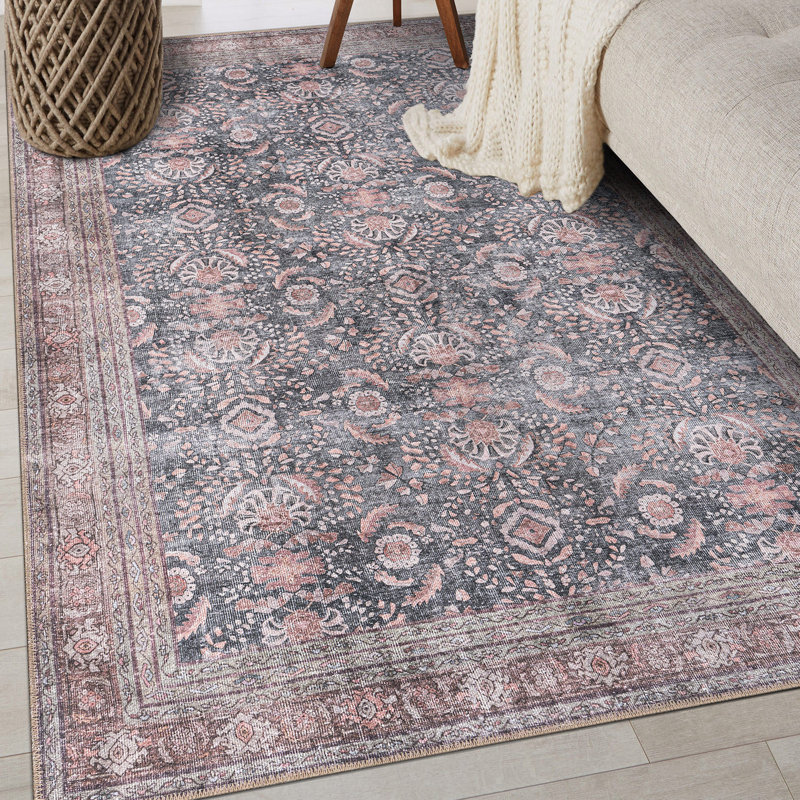 Tapis gris anthracite lavable à la machine Labarbera, Rectangle 3 pi 3 po x 5 pi