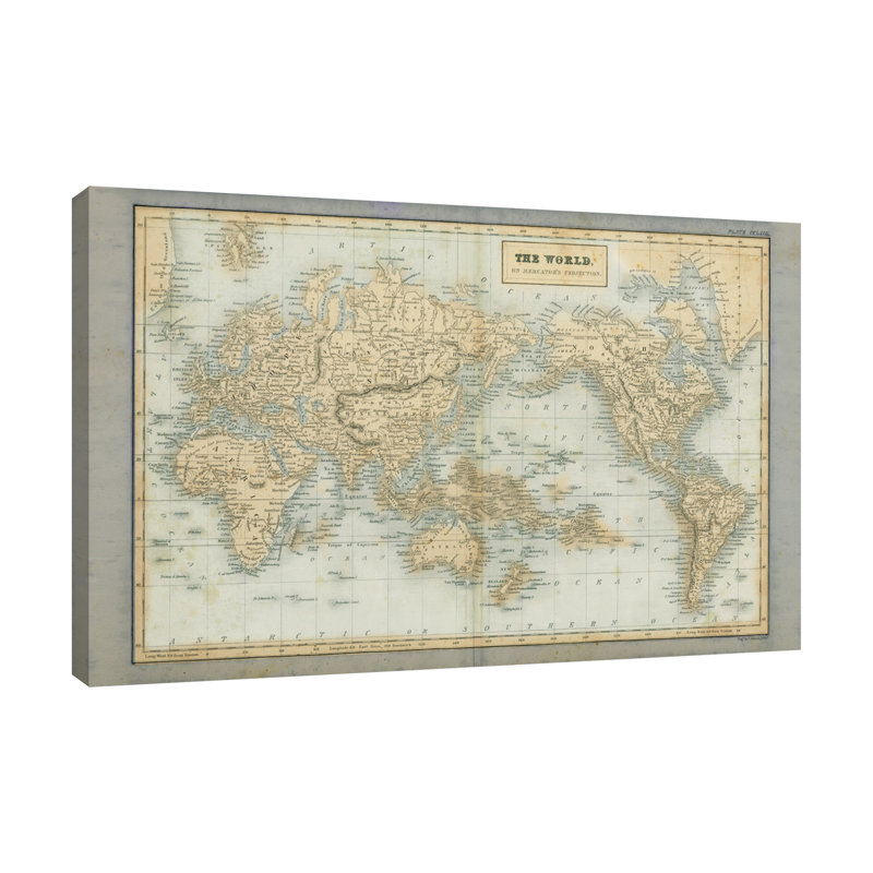 «The World Map Neutral» par Wild Apple Portfolio - impression sur toile tendue, H 28 po x l 42 po x P 1,5 po