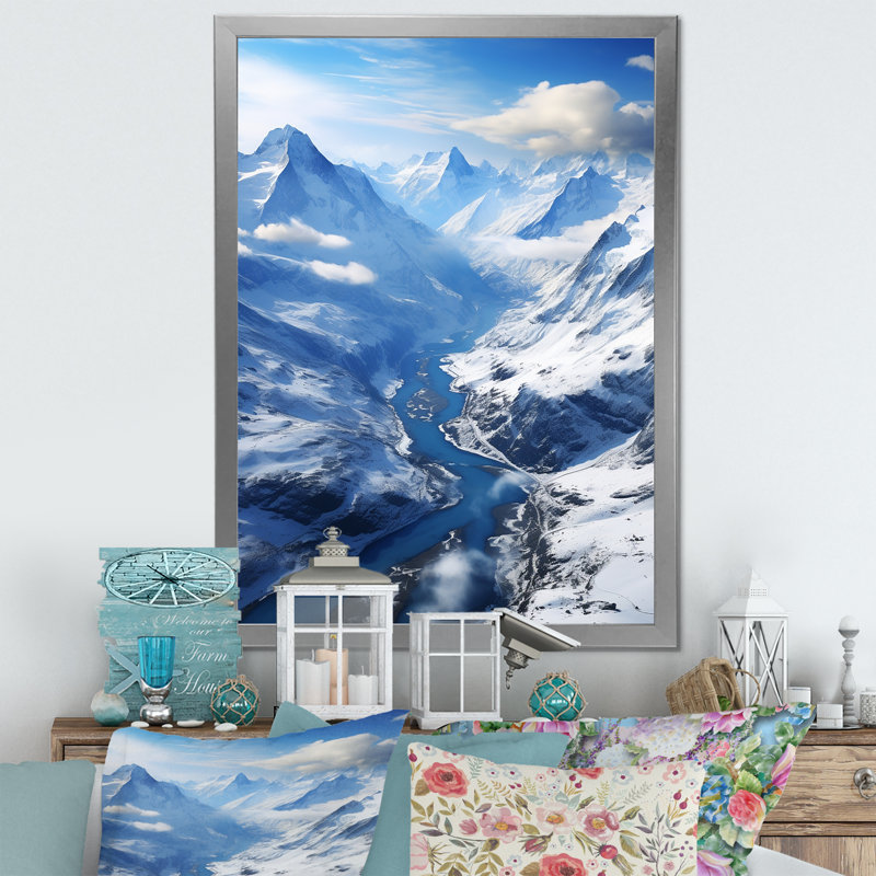 Pine Valley Winter Mountain Landscape II - art mural paysage d'hiver, Cadre simple argenté, H 20 po x l 12 po x P 1 po
