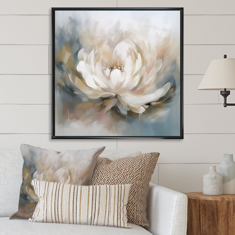 White Lotus Floral Melody, reproduction d'art sur toile, H 16 po x l 16 po, Reproduction avec cadre flottant, Noir