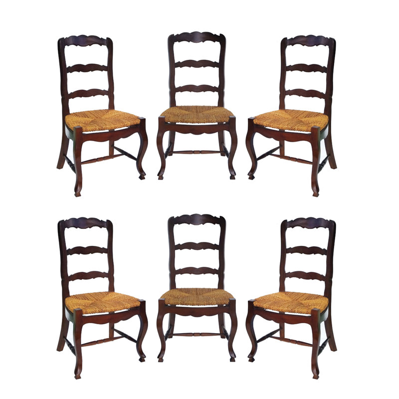 Chaise d'appoint à dossier échelle en bois massif brun foncé 6pc