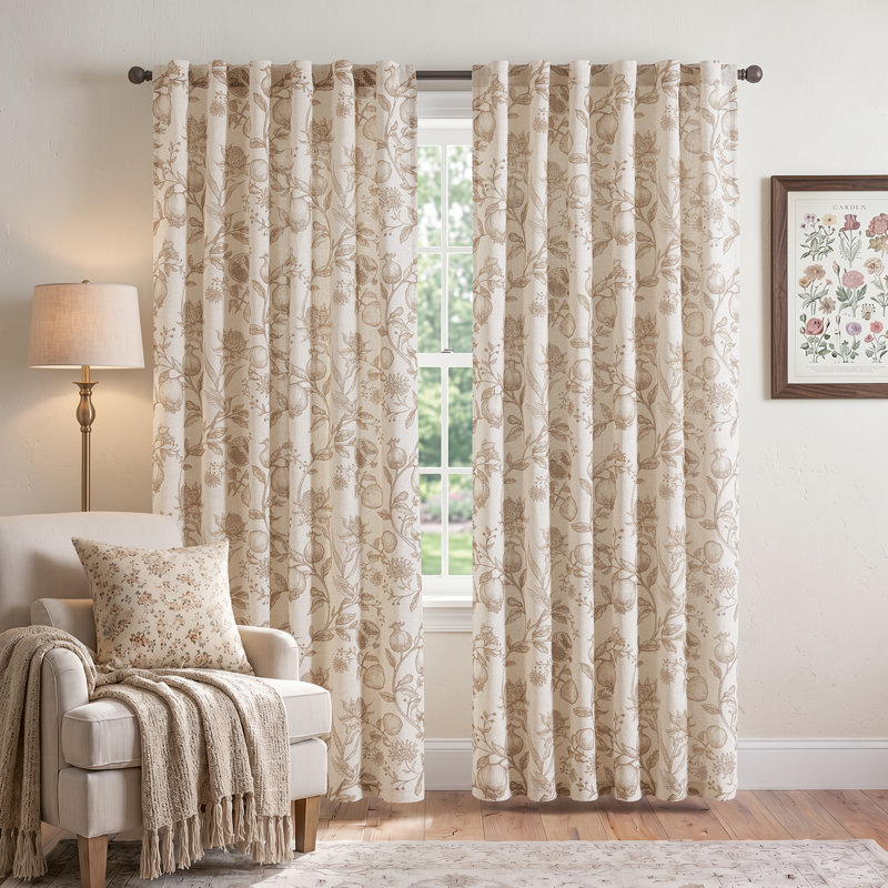 Nathnael Linen Blend Toile Semi-Sheer Curtain Panel Pair, 50" W x 84" L, Brown