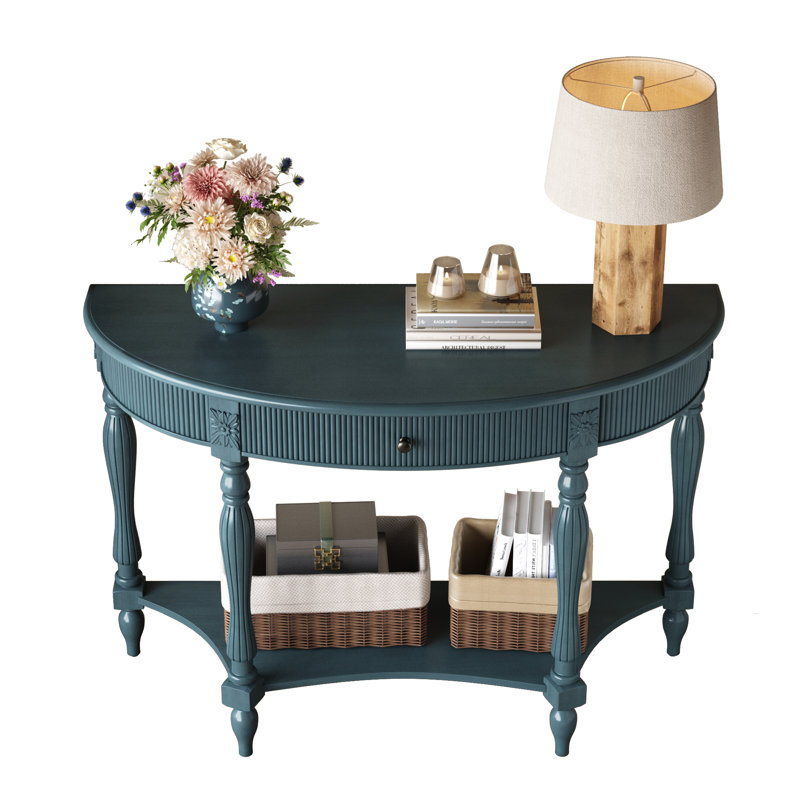 Console Mid-Century avec tablette et tiroir, Blue