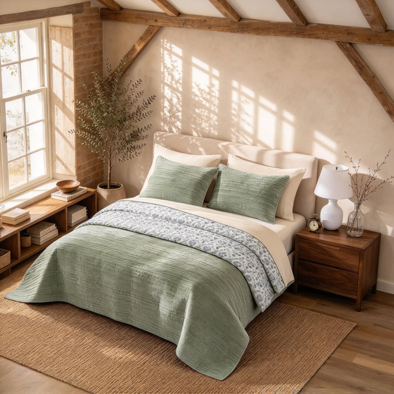 Ensemble de couette réversible en velours vert pour lit queen size, Full/Queen, Willow Green