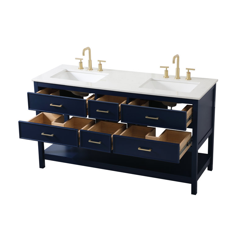 Ensemble de meuble-lavabo double 60 po Sinclaire, Bleu