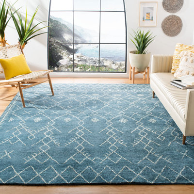 Burgess Southwestern Hand Knotted Wool Blue Area Rug