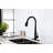 Pull Down Single Handle Kitchen Sink Faucet In Stainless Steel, Matte Black Color Sense, 360 High - Arc Nozzle Rotation, Three Water Output Options  Stream, Spray,  , Simple Temperature And Flow-1138700598