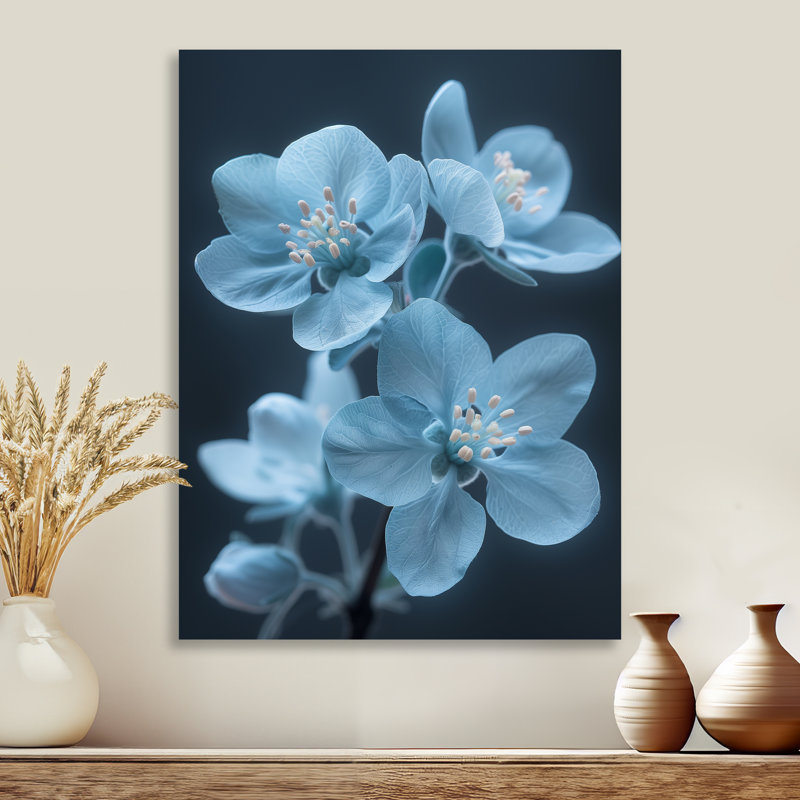 «Blue Apple Blossom Natures Nuance» - art mural fleur de pommier, Cadre photo blanc, H 24 po x l 32 po