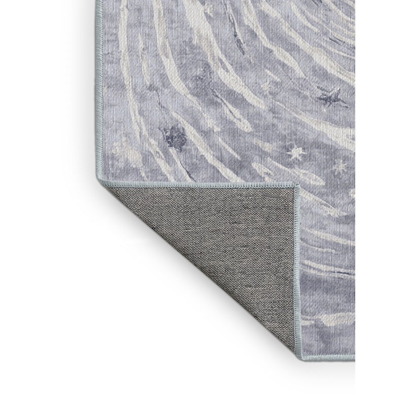 Machine Washable Blue Area Rug, Square 5'