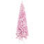 7.5' Tall Unlit Snow Flocked Artificial Christmas Tree Slim Pencil Xmas Tree With Pine Shape And Realistic Branches, Pink