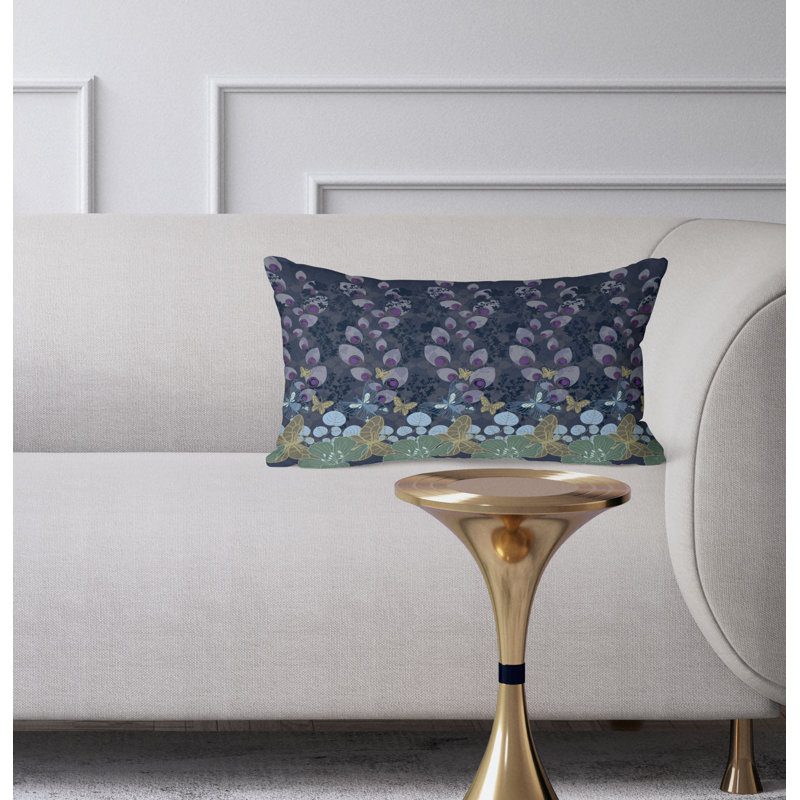 Papillon Paradise  Rectangular Throw Pillow, Blue/Beige