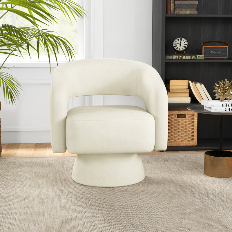 Fauteuil demi-tonneau pivotant de 27,8 po de largeur Jarissa, Microfibre beige performance