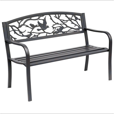 Outsunny 50" Garden Bench, Outdoor Patio Bench With Animal Pattern, Cast Steel Metal Bench For Yard, Lawn, Porch