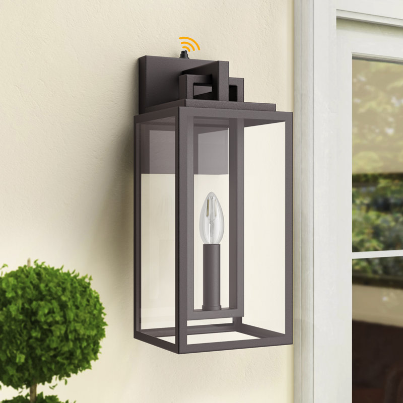 14'' H Oil Rubbed Bronze Outdoor Wall Light with Dusk to Dawn and Clear Tempered Glass, Oil Rubbed Bronze