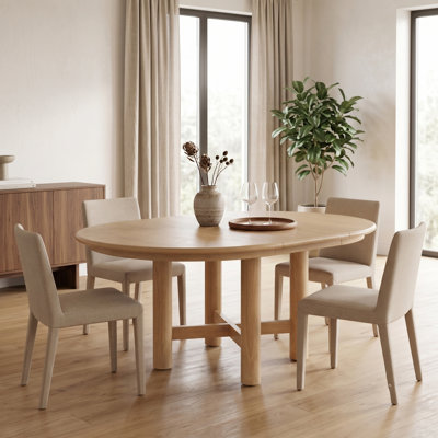 47"–63" Extendable Oval Dining Table with 16" Removable Leaf, Solid Wood Legs, Seats 4–6