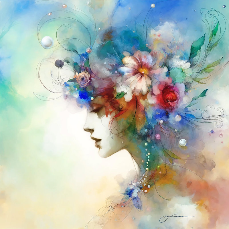 «Ethereal Floral Dream Watercolor» sur toile, H 12 po x l 12 po x P 1 po